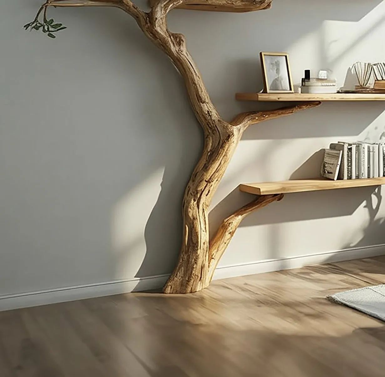 Floating Wall Shelf Solid Wood Tree Inspired Sculptural Branch Design