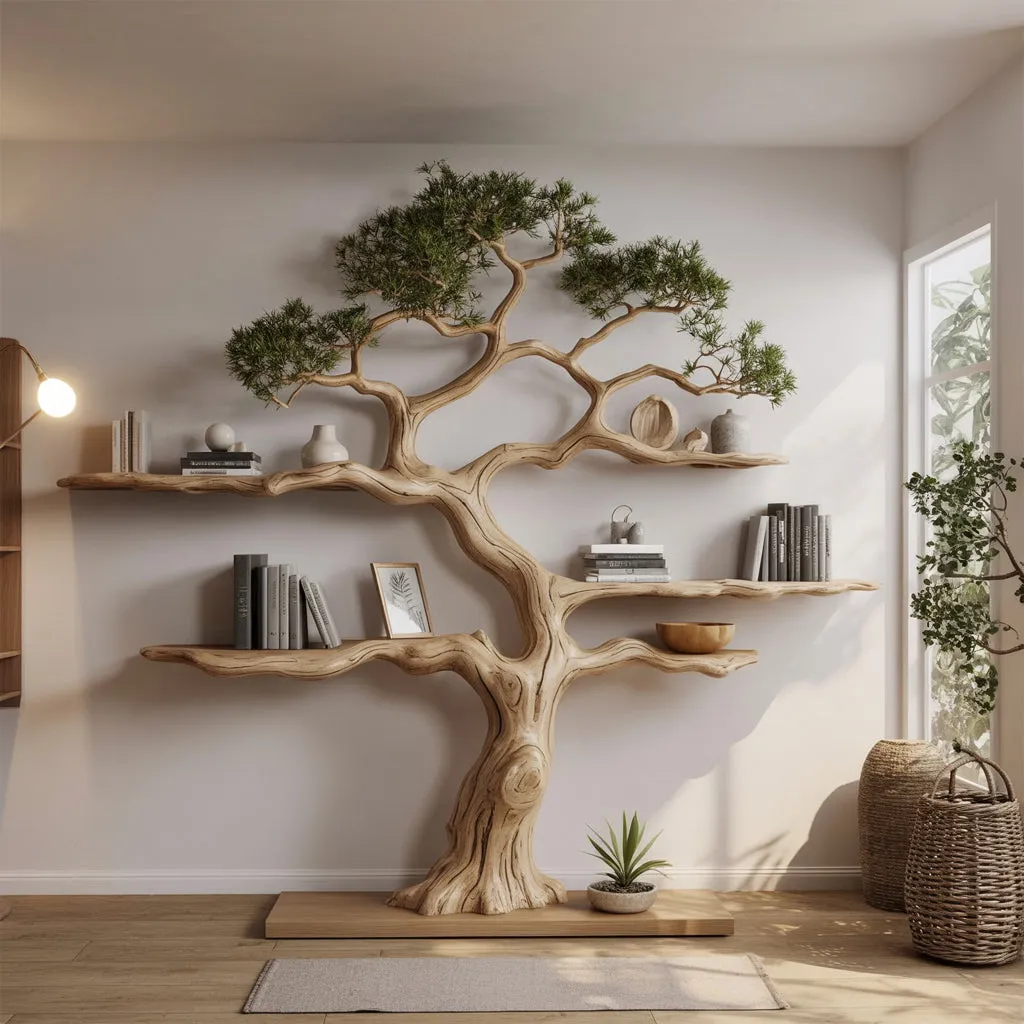 Tree Bookshelf Solid Wood Branch Large Bookcase Home Decor