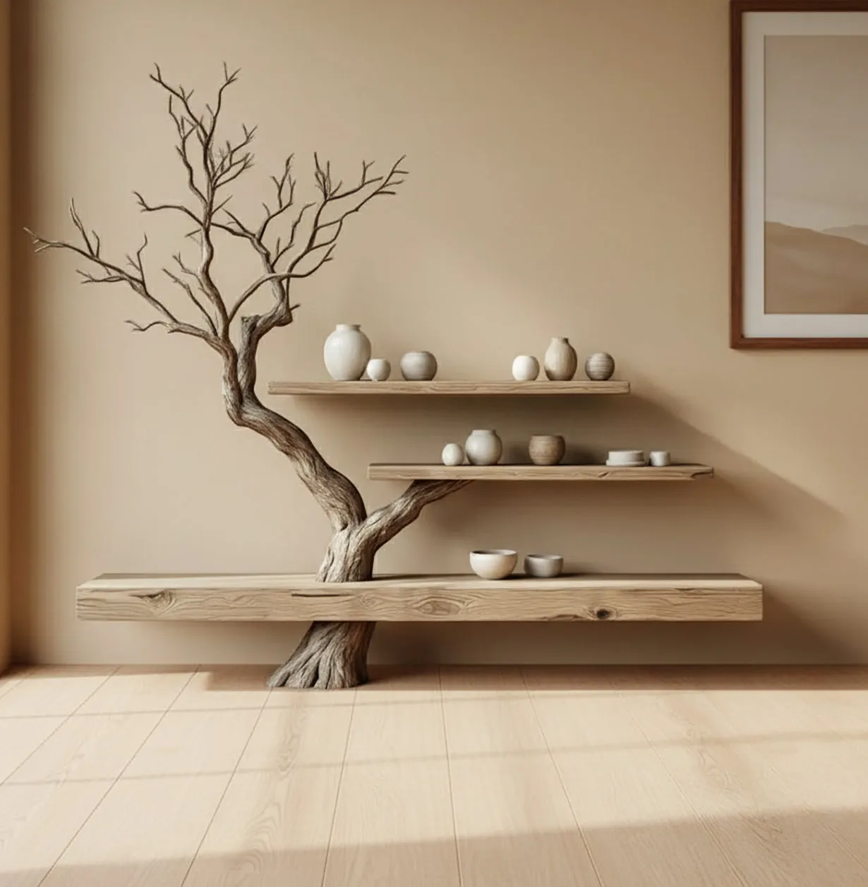 Floating Wall Shelf Solid Wood Live Edge Tree Branch Design