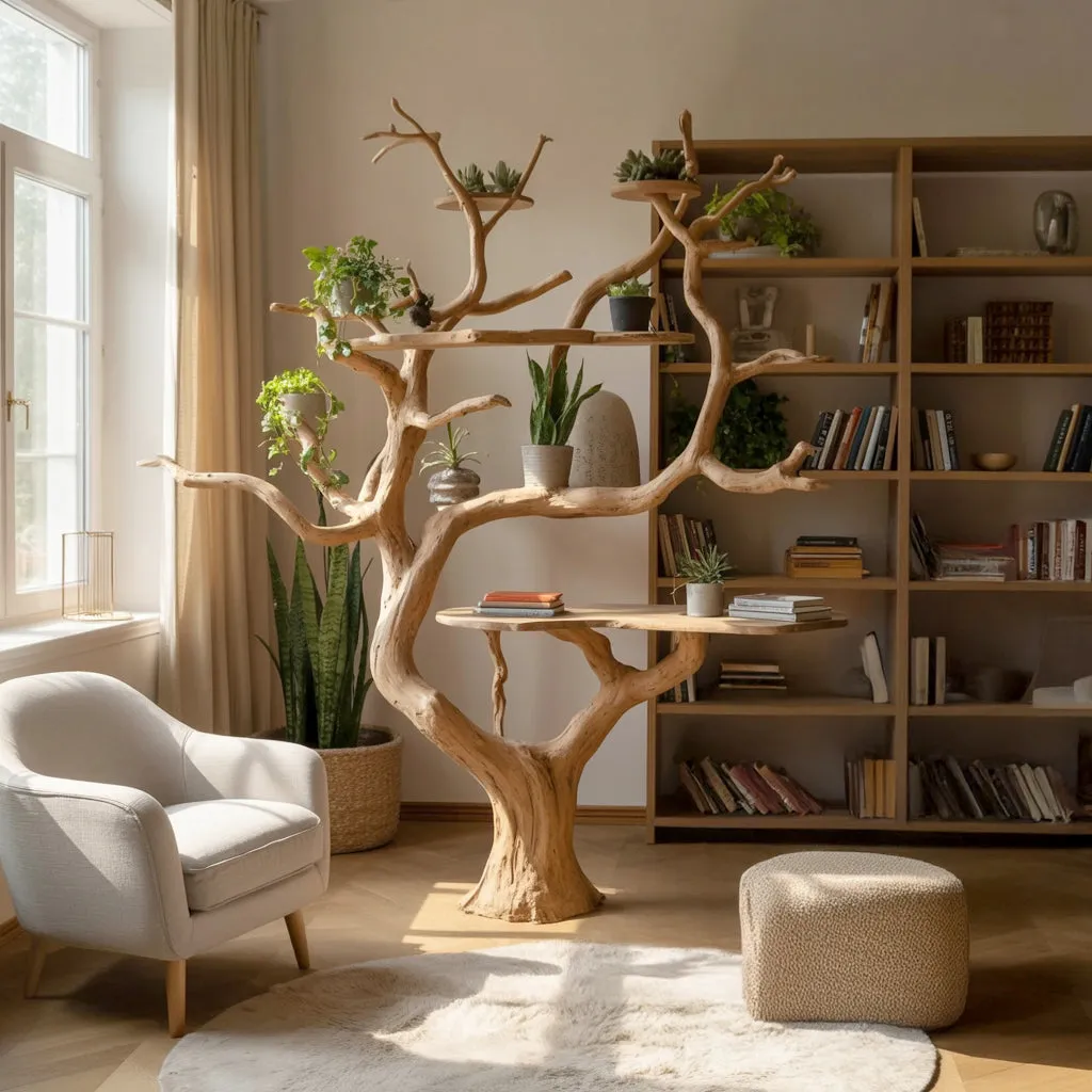 Tree Desk Bookshelf Solid Wood Branch Natural Furniture Home Decor
